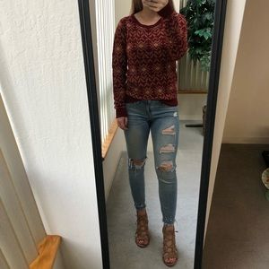 Red & Gold Sweater with Cute Print Detail